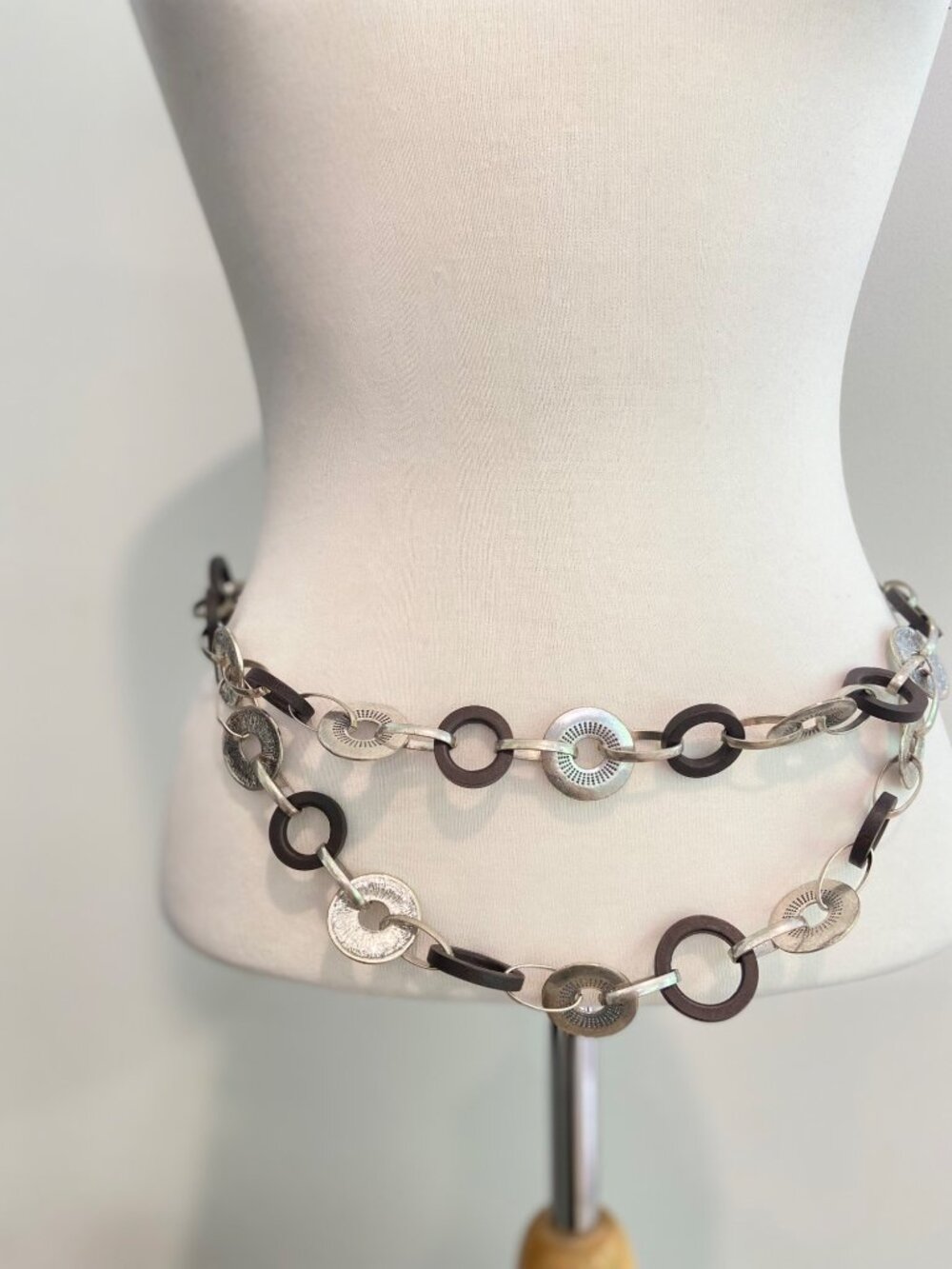 Silver & balck,  dark brown Circle Link Adjustable Chain Belt heavy metal brown - Picture 11 of 16